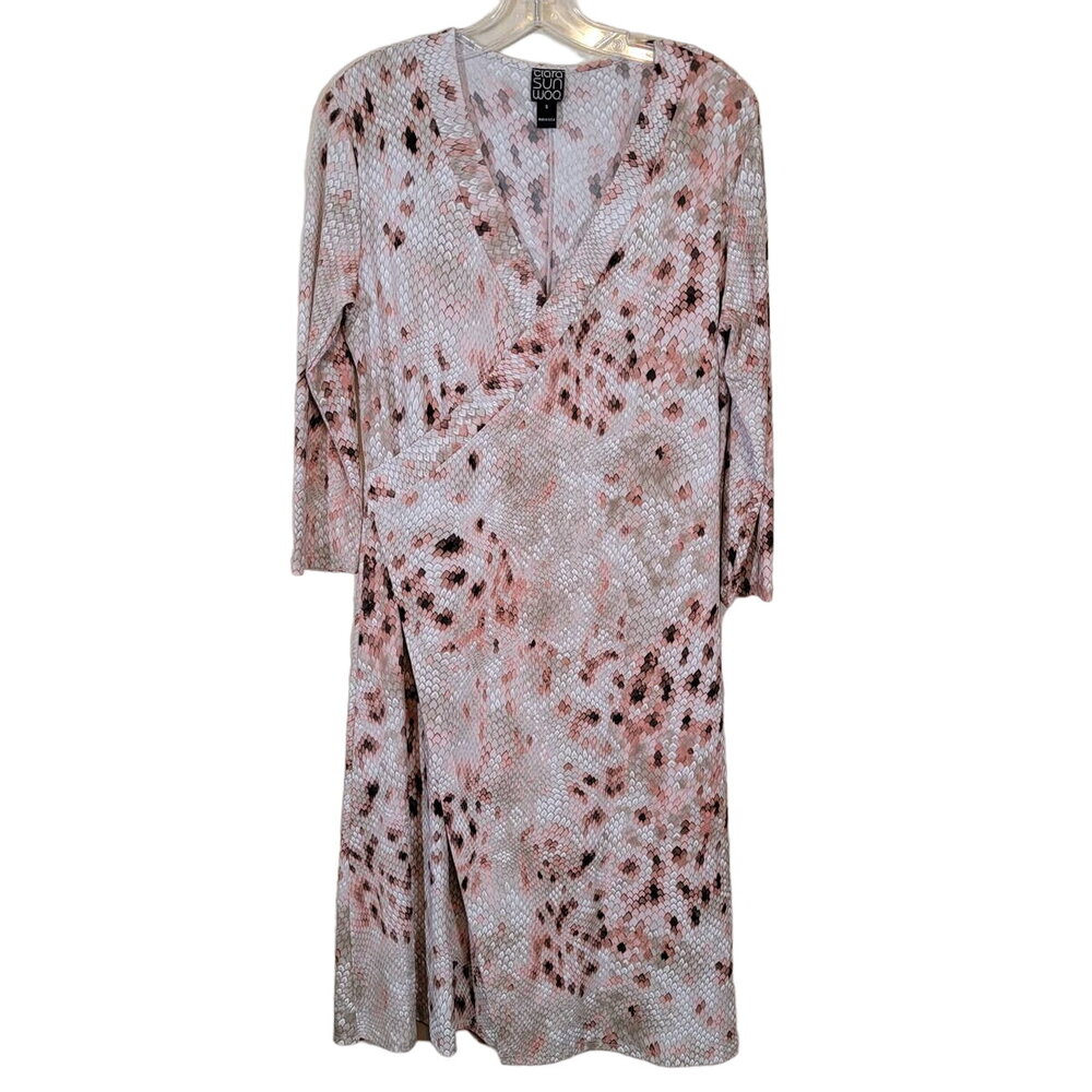 Clara Sun Woo Women's Snake Print Faux Wrap Dress 3/4 Sleeves Multicolor Small